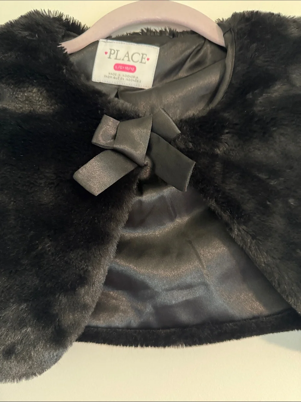 The Children's Place Black Faux Fur Cape with Bow Detail